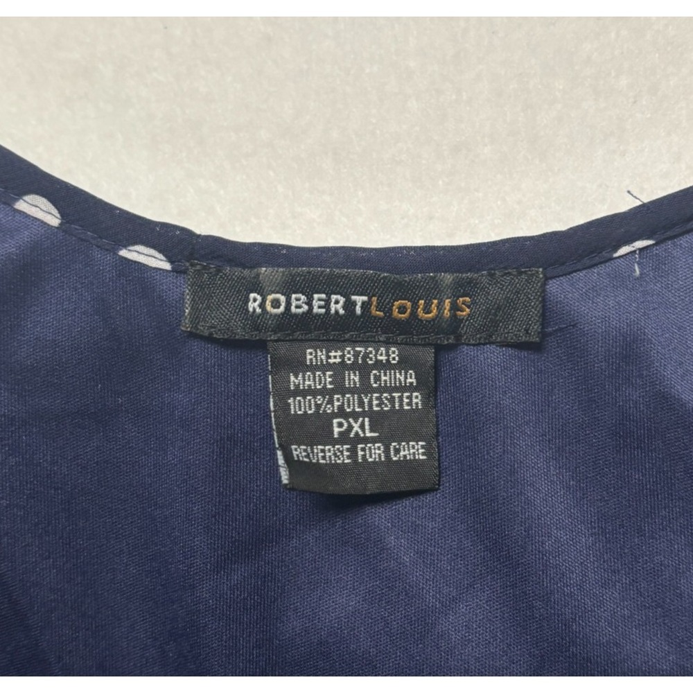 Robert Louis Navy Polka Dot PXL Pleated Bell Sleeve V Neck Midi Whimsigoth Retro - Picture 9 of 9